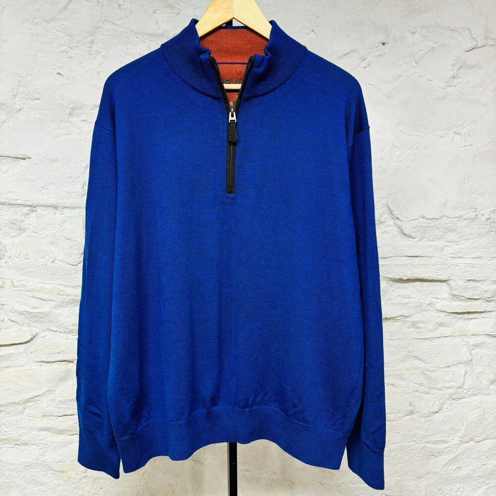 Orvis Sweater Men Large Blue Merino Quarter Zip 2.0 Pullover